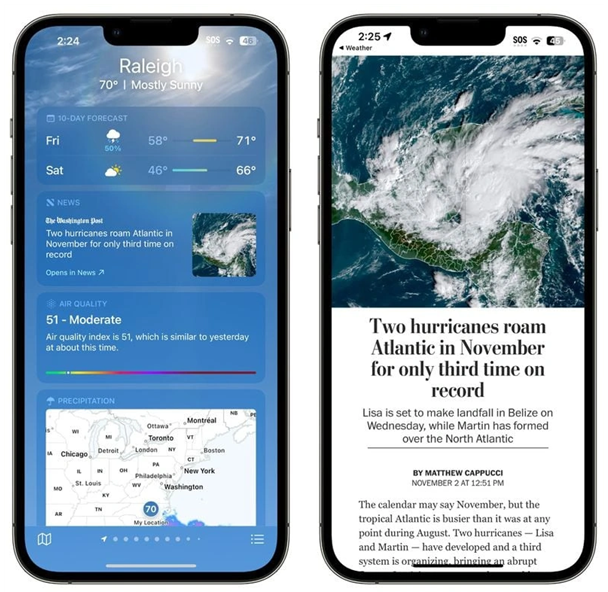 卫辉苹果14维修分享iPhone 14手机如何看天气时顺带看新闻 