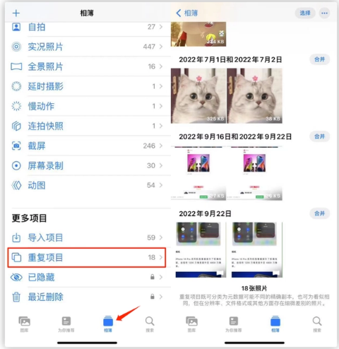 卫辉苹果手机维修分享iOS 16 中相册重复项目功能使用方法 
